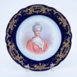 19/20th Century Sevres Portrait Plate. Painted with a bust-length portrait of Duchess de Berry. Cob