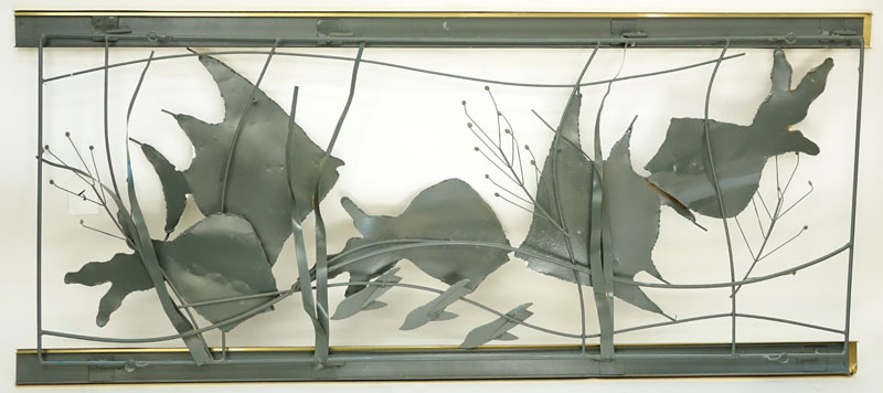 Curtis Jere, Chinese/ American (1910 - 2008) Polychrome Metal and Brass "Aquarium" Wall Hanging Scu - Image 5 of 5