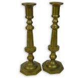 Pair of 19th Century Italian Heavy Brass Candlesticks. Unsigned. Good antique condition. Measure 13