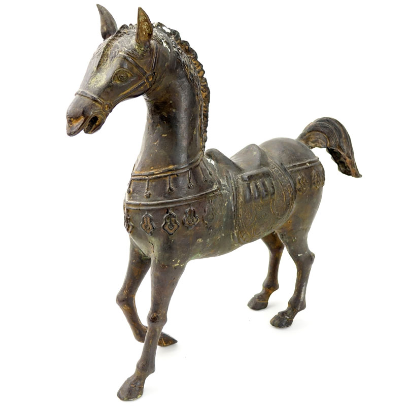 Vintage Spelter Roman Horse Figurine. Unsigned. Wear, oxidation. Measures 15-3/4" H. Shipping $78.0 - Image 2 of 5