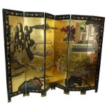 20th Century Six (6) Panel Chinese Screen. Carved and painted decoration. Unsigned. Wear and paint