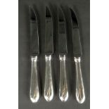 Set of Four (4) Web Sterling Hollow Handled Steak Knives. Signed Web. Used Condition. Measures 8-1/