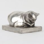After: Edouard-Marcel Sandoz, Swiss/French (1881-1971) "Chat Endormi" Silvered Bronze Sculpture.