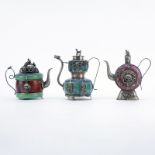 Three (3) Vintage Water Droppers Chinese White Metal, Carnelian, Jade, Hardstone and Enamel Water D