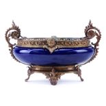 Antique Sevres-Style Gilt Bronze Mounted Cobalt Blue Centerpiece. Unsigned. Hairline on interior bo