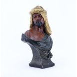 Vintage Polychrome Terra Cotta Bust "Arab Man". Unsigned. Wear and small losses, tape. Measures 20"