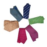 Collection of Six Vintage Mens Hermes Silk Ties