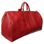 Louis Vuitton Red Epi Keepall 55 Black Stitching