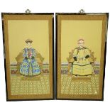 Pair of Chinese Ink and Color Silk Scroll Painting