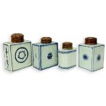 4 Chinese Blue & White Porcelain Tea Caddies