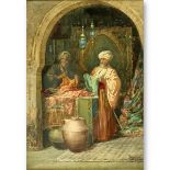 Ciro Mazini (19/20th C) Watercolor "The Bazaar"