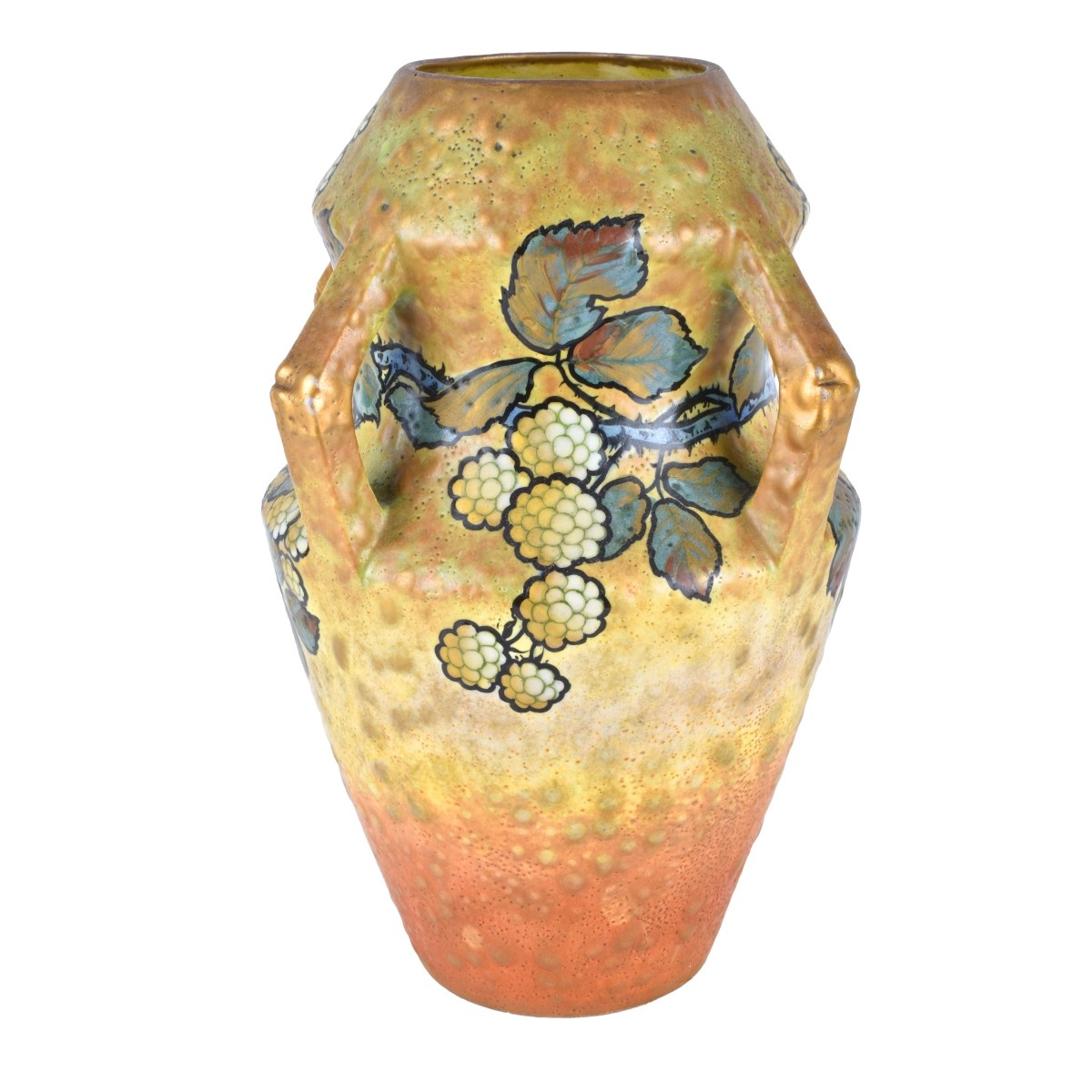 Paul Dachsel Turn Teplitz Gres Raspberries Vase - Image 2 of 6
