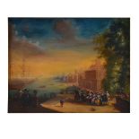 19th Century Oil on Board, Dutch Canal Scene