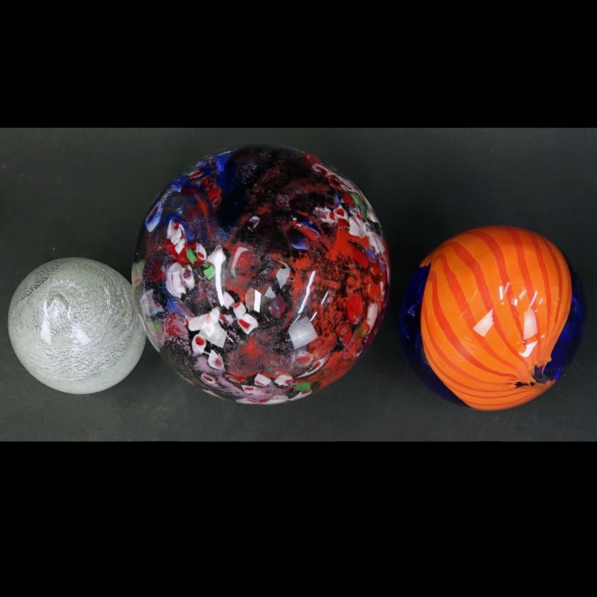 Three (3) Vintage Art Glass Egg Paperweights - Image 2 of 4