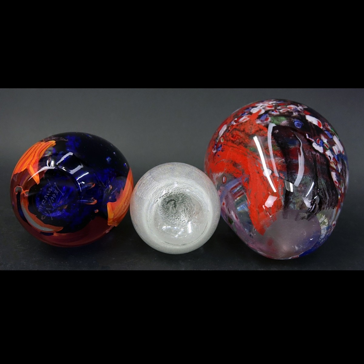 Three (3) Vintage Art Glass Egg Paperweights - Image 3 of 4