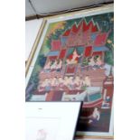 Late 20th century Indian school - Temple scene, gouache on canvas,