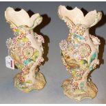 A pair of 19th century English porcelain floral encrusted vases, probably Coalport,