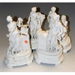 A set of four 19th century Meissen blanc de chine glazed figures each representing the arts,