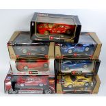 7 various boxed Bburago and Maisto 1/18 scale diecast vehicles to include Porsche GT3 Cup Winner,