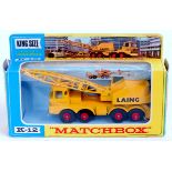 Matchbox King Size K-12 Scammell Mobile Crane, yellow body with red hubs, with Laing livery,