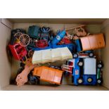 One box of mixed loose Britains and Dinky Toys plastic and diecast vehicles to include Britains