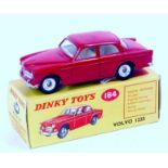 Dinky Toys, 184 Volvo 122s, red body, off-white interior, black gloss base,