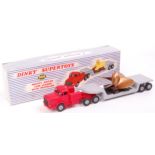 Dinky Toys, 986, Mighty Antar Low Loader with Propeller, red tractor unit, grey low loader trailer,