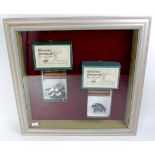 2 Framed and Glazed Pictures Depicting 4 Original Banners Forward Figure Sets,