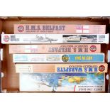 An Airfix 1/600 scale plastic ship kit group, six boxed as issued examples to include HMS Warspite,