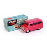Corgi Toys, 404, Bedford Dormobile, metallic red body, smooth roof, divided windscreen,
