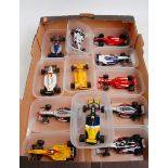 12 various loose F1 Hornby and Scalextric slot racing cars to include Mercedes Benz, Peugeot, Lotus,