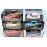 6 various boxed Bburago 1/18 and 1/21 scale diecast vehicles to include BMW M Roadster,