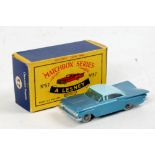 Matchbox, 1-75 series 57 Chevrolet Impala, metallic blue body and pale blue roof, plastic windows,