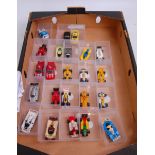 22 various miniature slot racing cars by Scalextric, AFX and Tico,