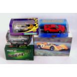 Scalextric and Revell 1/32nd scale Slot Car Group, 5 Boxed and Cased Examples, to include Revell No.