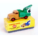 Dinky Toys, 430 breakdown lorry, light brown cab, green back with black logo, red hubs, yellow box,