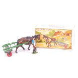Britains, 9F Farm Series Horse Drawn Roller, comprising brown horse, green roller, and farm figure,