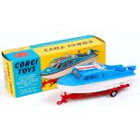 Corgi Toys, 104, Dolphin 20 Cruiser on Wicheon Trailer, red trailer, with blue and plastic boat,
