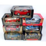 7 various boxed Bburago 1/18 scale diecast vehicles to include Dodge Viper 1992, Bugatti EB110,
