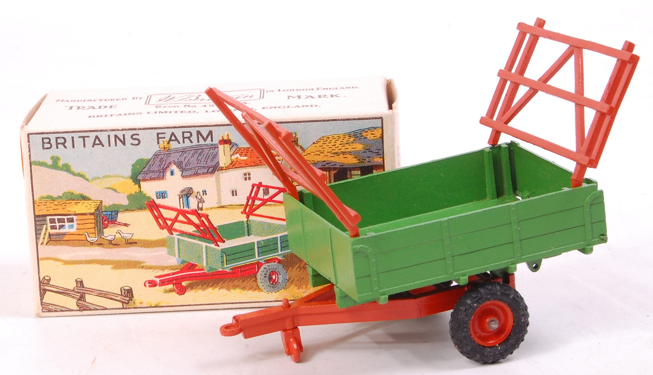 Britains Farm Series, 130F, Two wheel tipping trailer with rubber tyres,