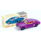 Dinky Toys, 165 Ford Capri in metallic purple, orange interior with Speedwheels (NM,