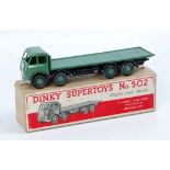 Dinky Toys, 502, Foden Flat Truck, 1st type cab, green cab and back, with black chassis, green hubs,