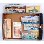 A collection of 1/600 and 1/700 scale plastic ship kits to include Matchbox Hasegawa and others,