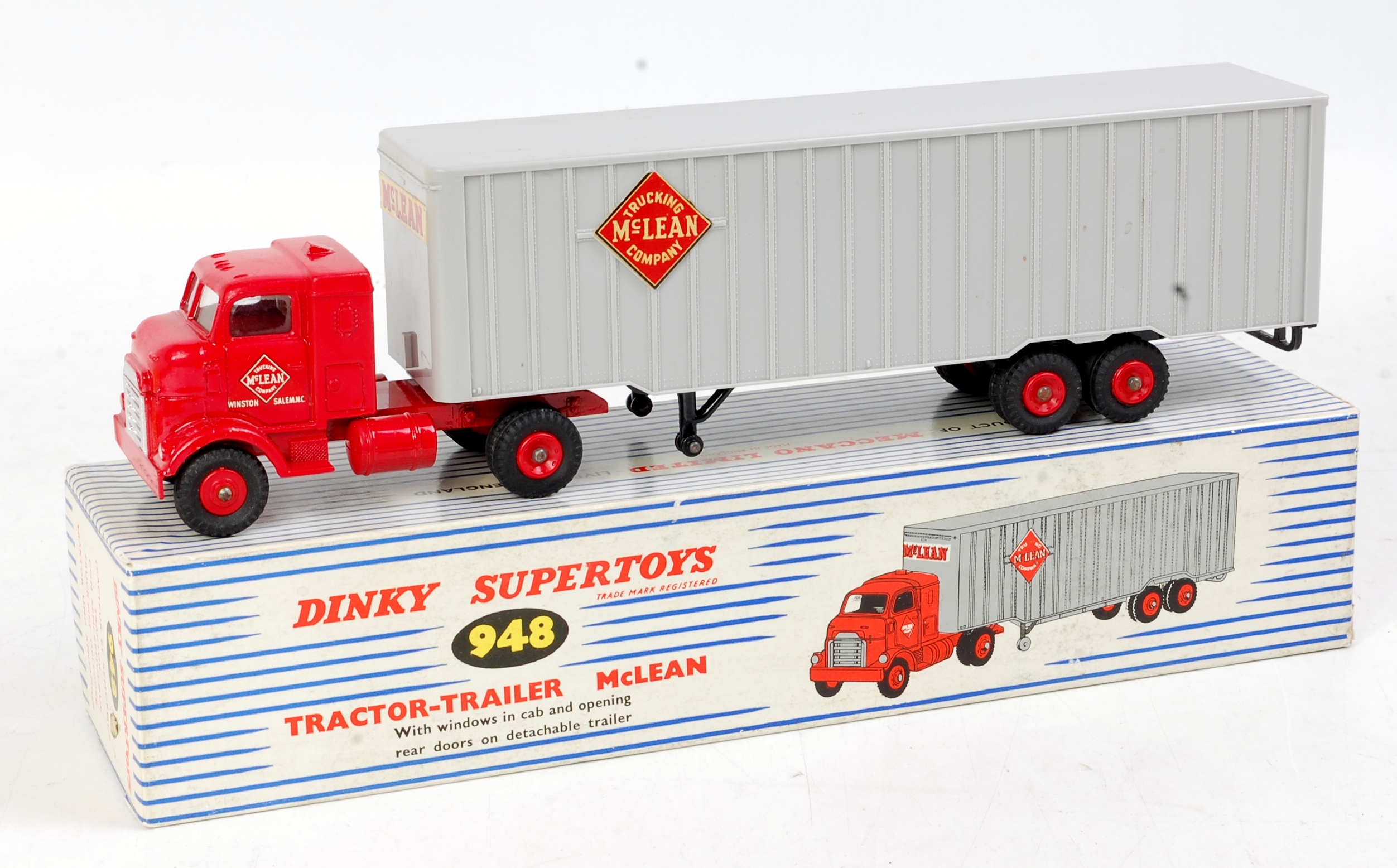Dinky Toys, 948, Mclean tractor-trailer, red cab with light grey plastic trailer,