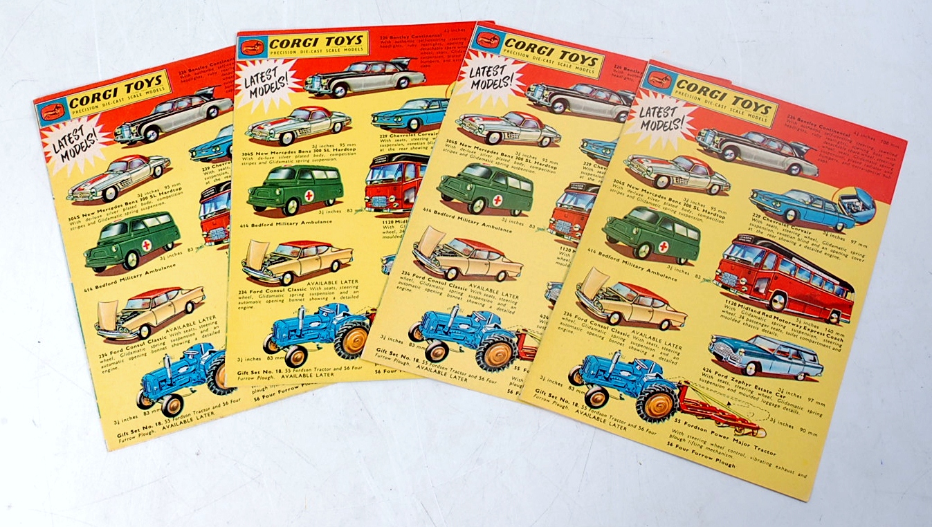 4 Corgi Toys 1960s Collectors Check List Leaflets (All VG)