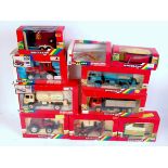 10 various boxed Britains 1/32nd scale Tractors and Farm Implements, all in rainbow window boxes,