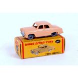 Dublo Dinky Toys, 061, Ford Prefect, tan body with smooth grey plastic hubs,