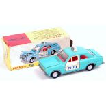 Dinky Toys, 270, Ford Panda Police Car, blue and white body, red interior, silver hubs,