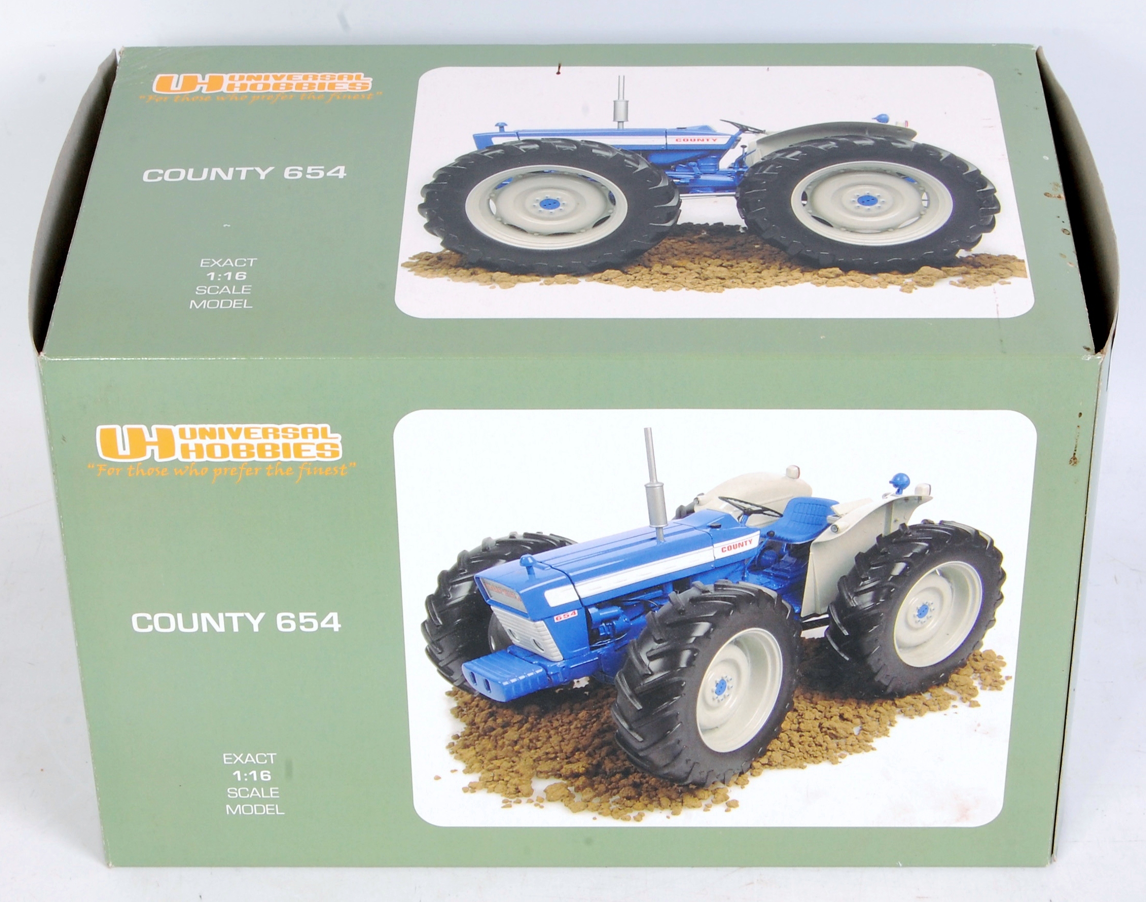 Universal Hobbies 1/16th scale model of a County 654, finished in blue, white and grey,