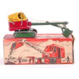 Benbros Qualitoys, model of a Medium 310 Crane, yellow, red and green example, with grey tracks,